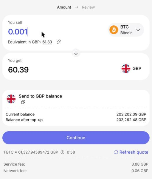 Deposit crypto: Amount step