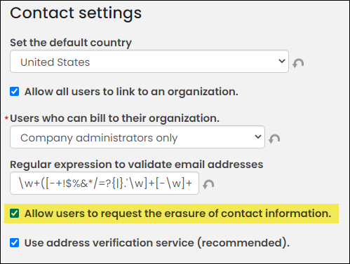 Allow users to request the erasure of contact information setting