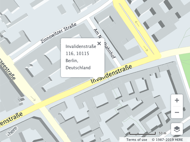 The map showing the retrieved address of a location