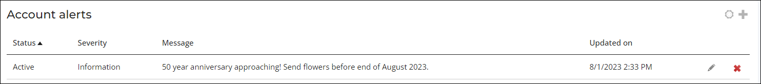 Viewing an Account Alerts panel example