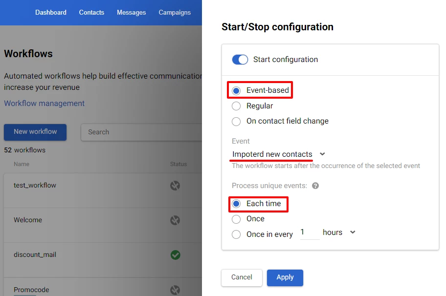 Start configuration