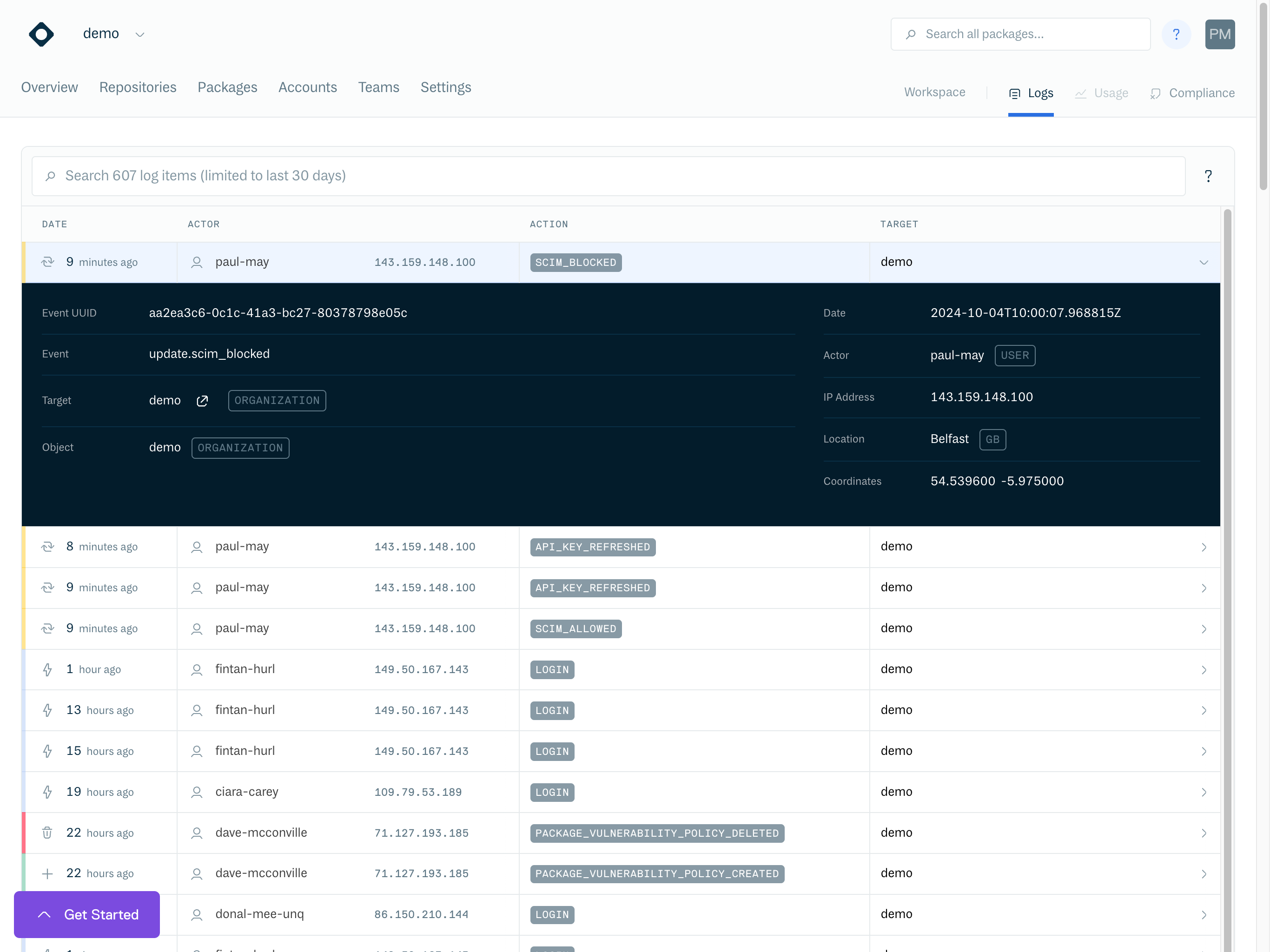 Expanded log entry