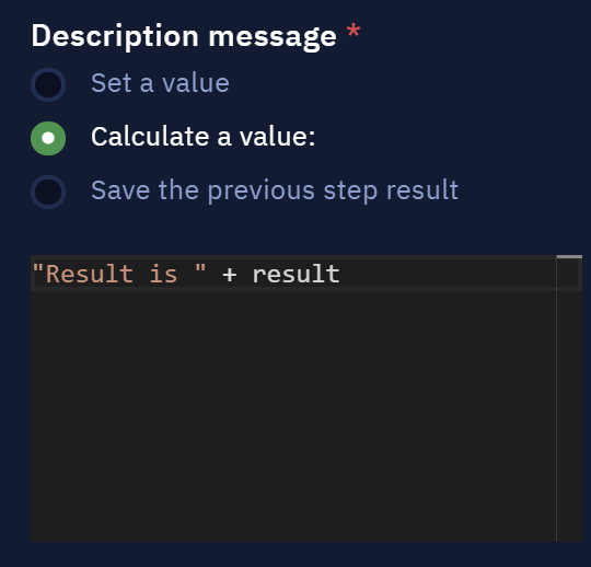 This displays a text message and the result variable value