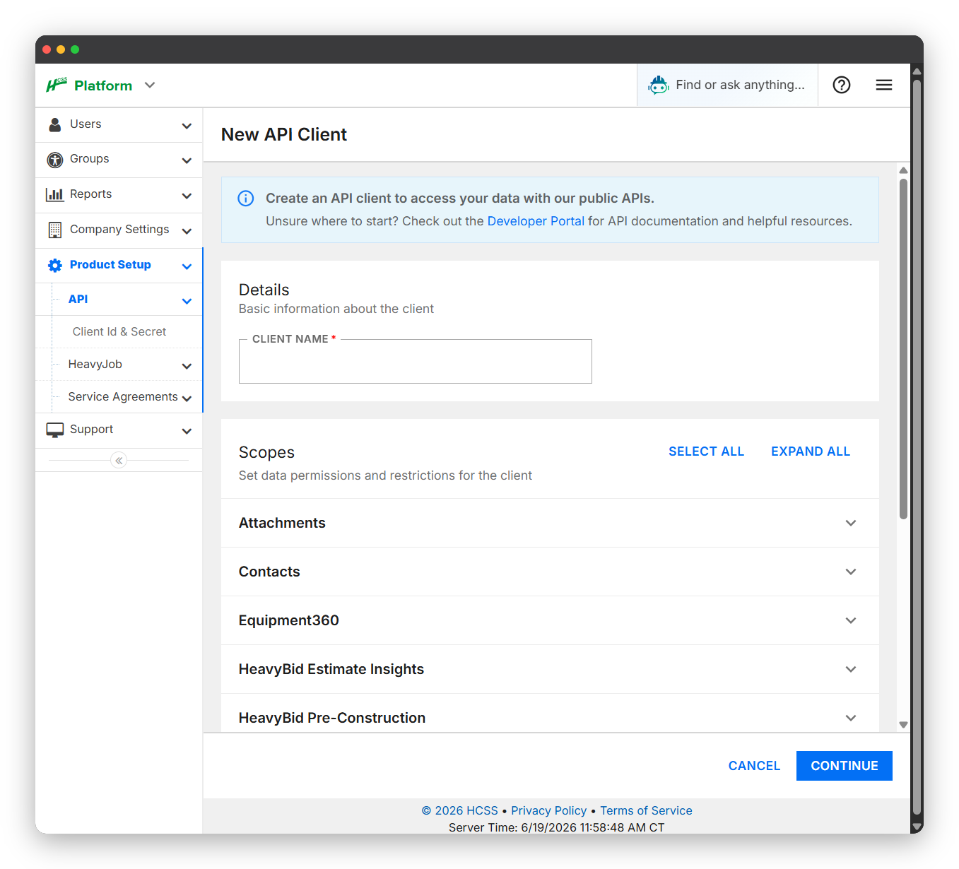 New API Client Page