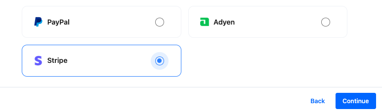 A screenshot showing the integration list showing Stripe selected.