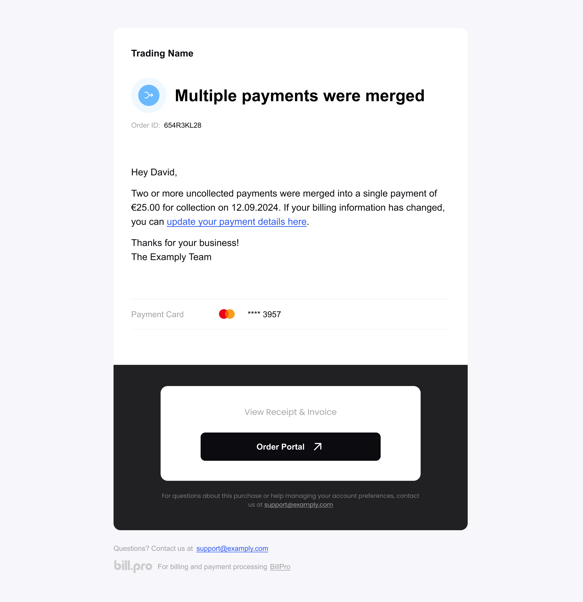 The payment merged email