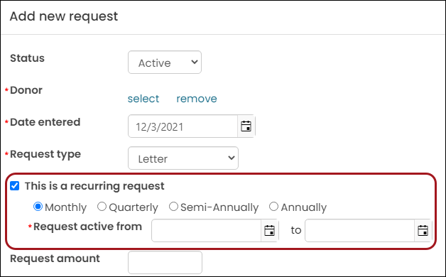 Adding a new gift request