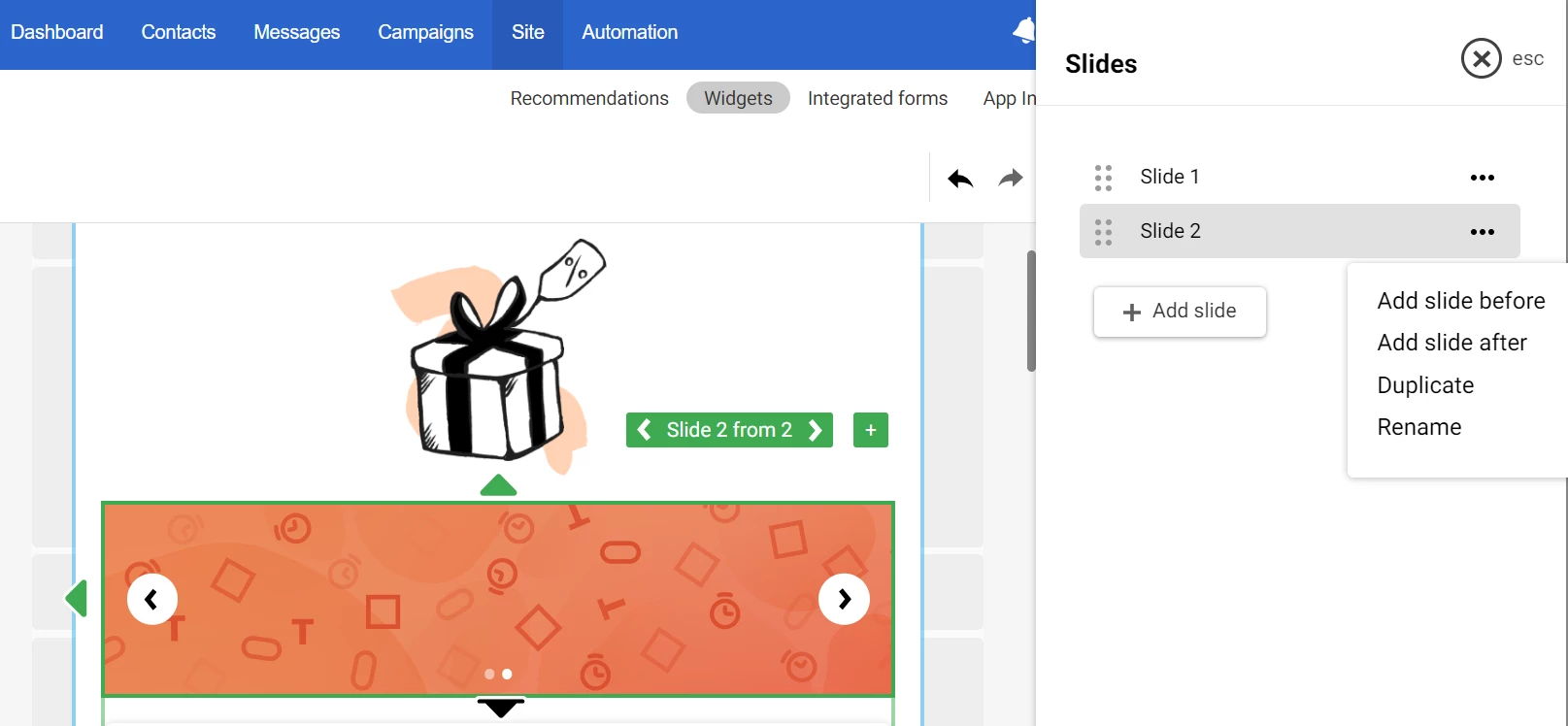 Manage slides