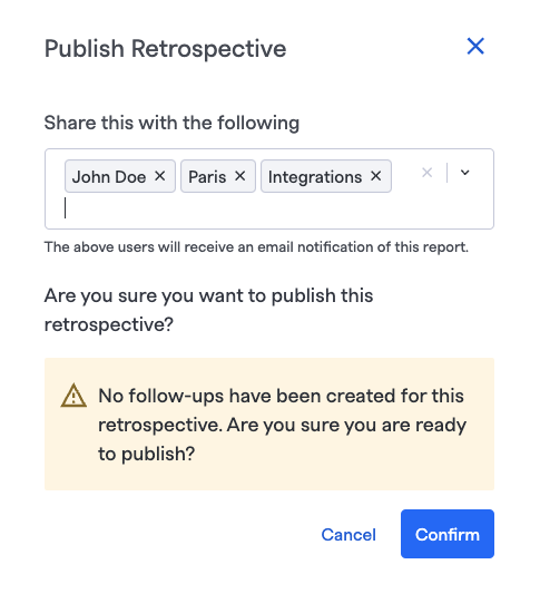 Retrospective publish modal