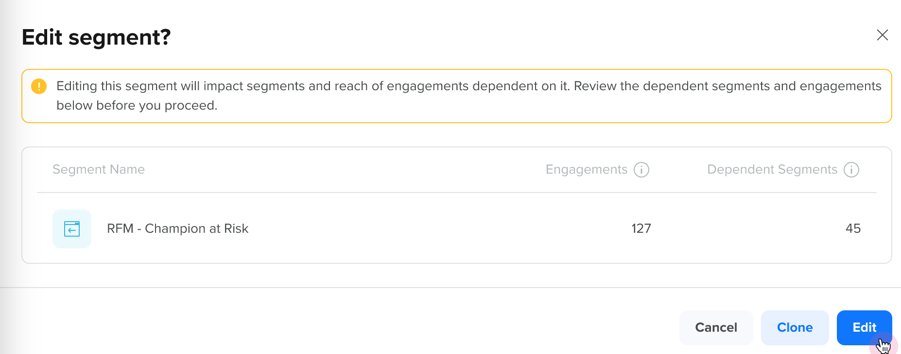 Edit Segment Confirmation