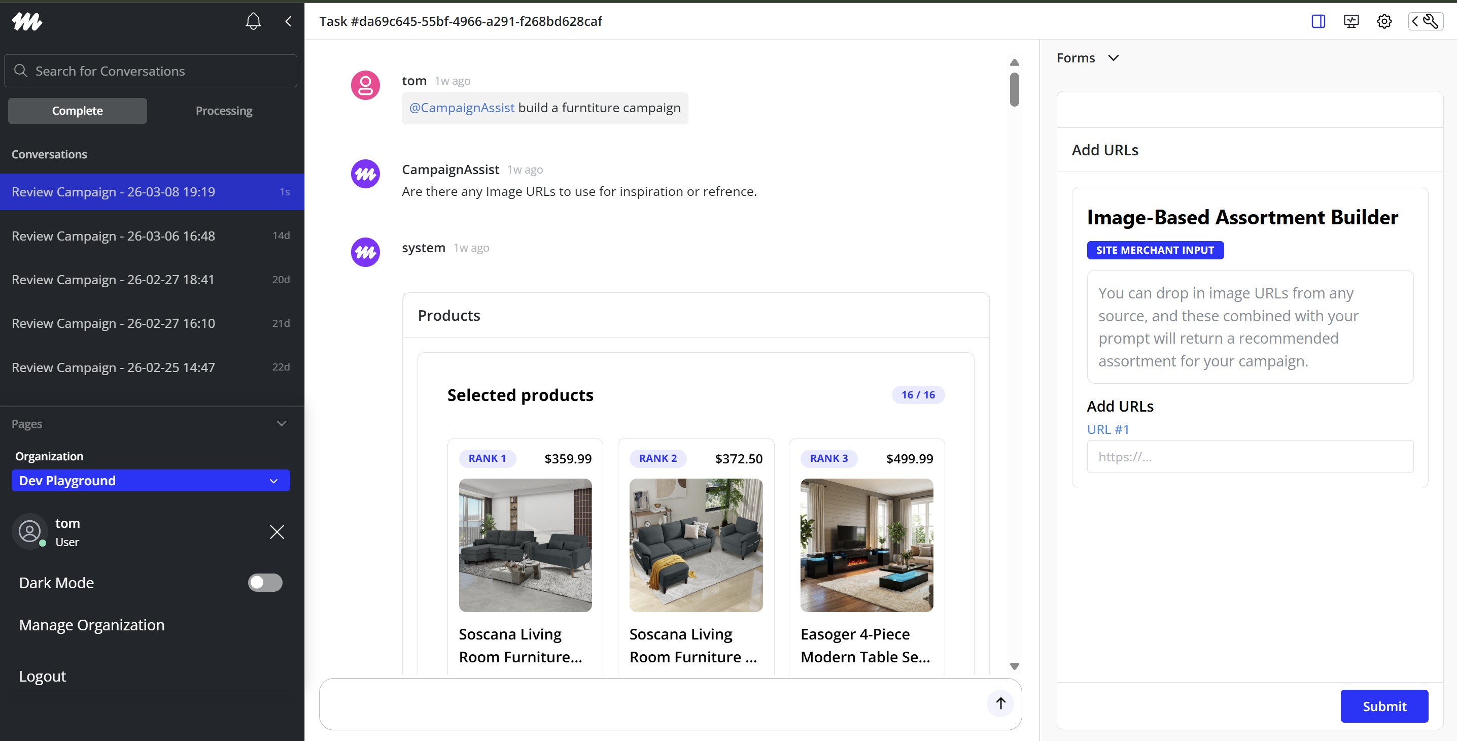 Associate active task view