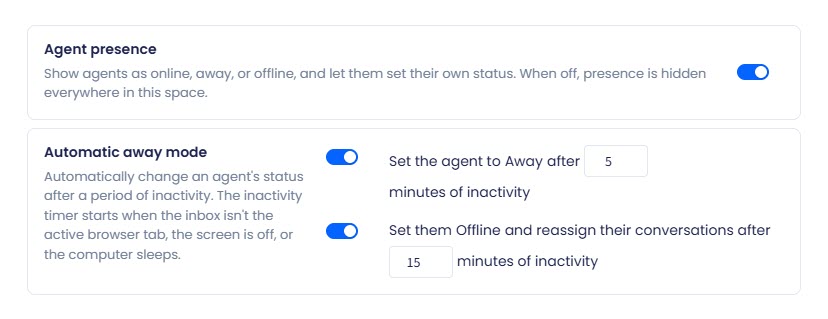 Screenshot of the Inbox Agent presence toggle