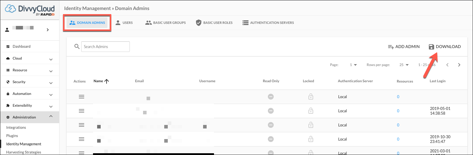 Identity_DownloadAdmins.jpg Download a CSV of Domain Administrators and Viewers