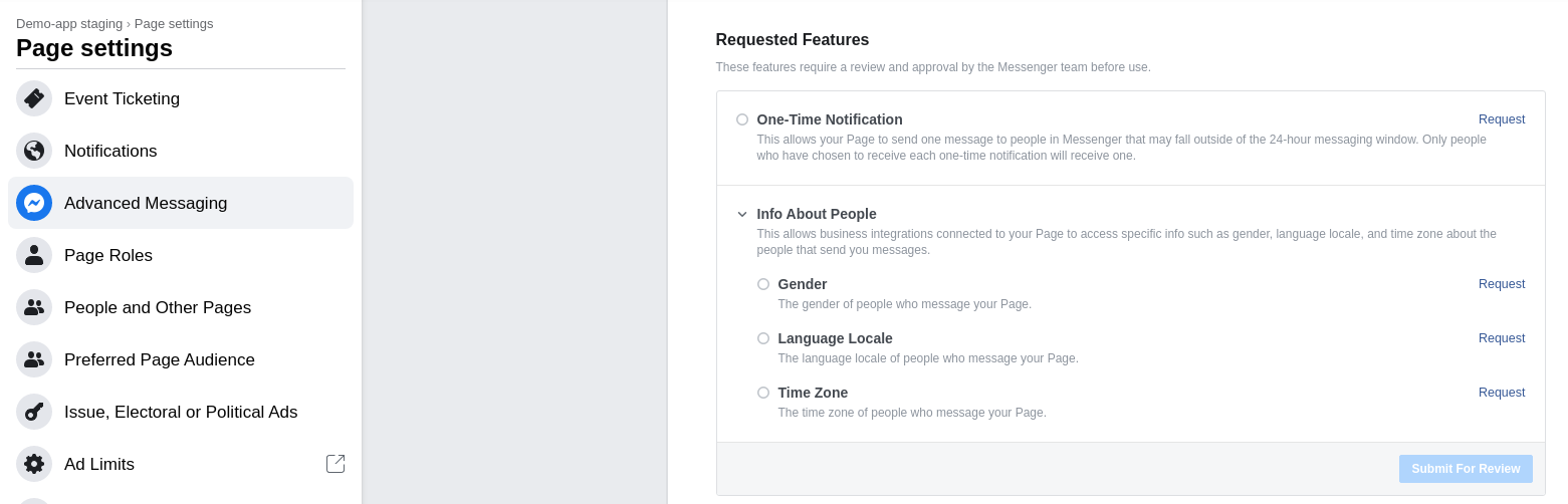 Selecting additional profile permissions from the Facebook app's Messenger settings.