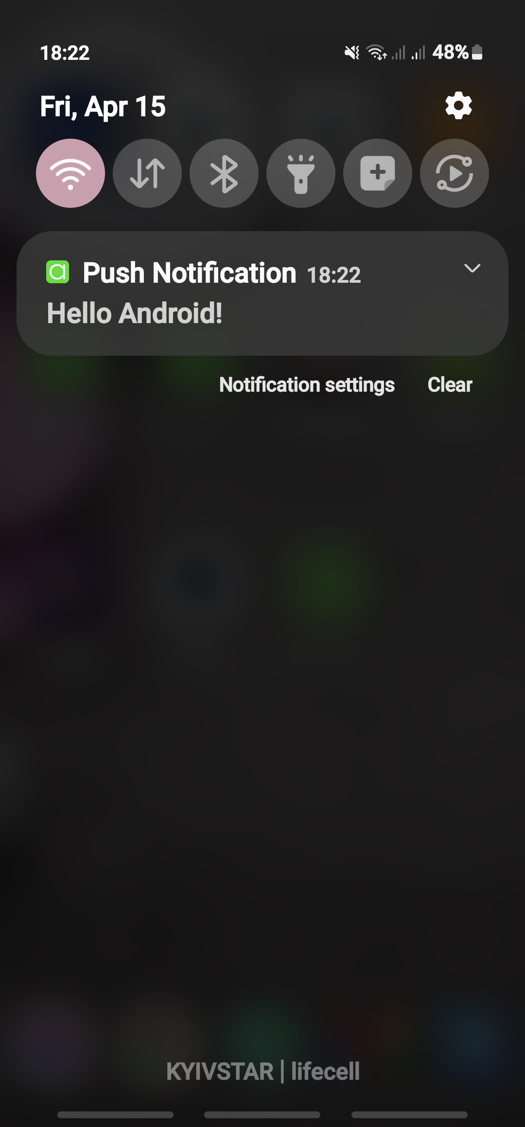 Push notification displayed on the Android device screen
