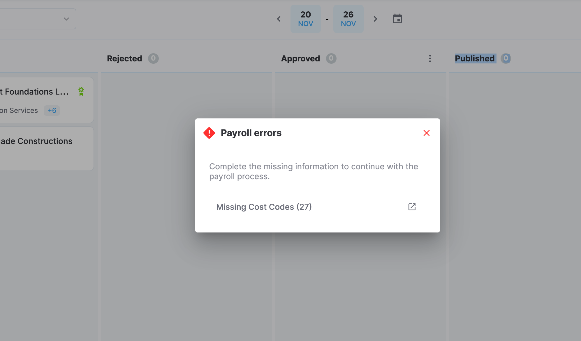 Payroll errors dialog box