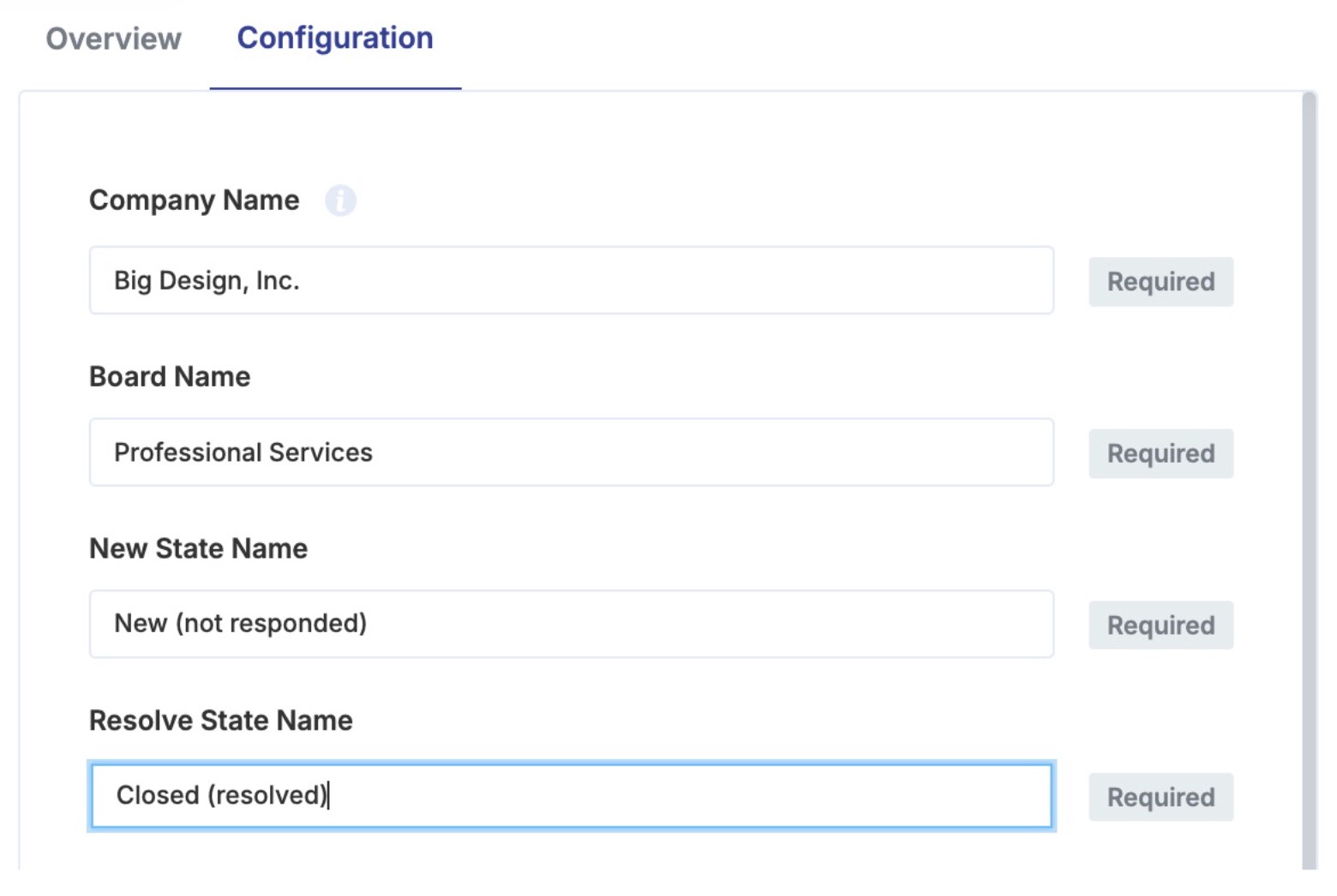 Status configuration example