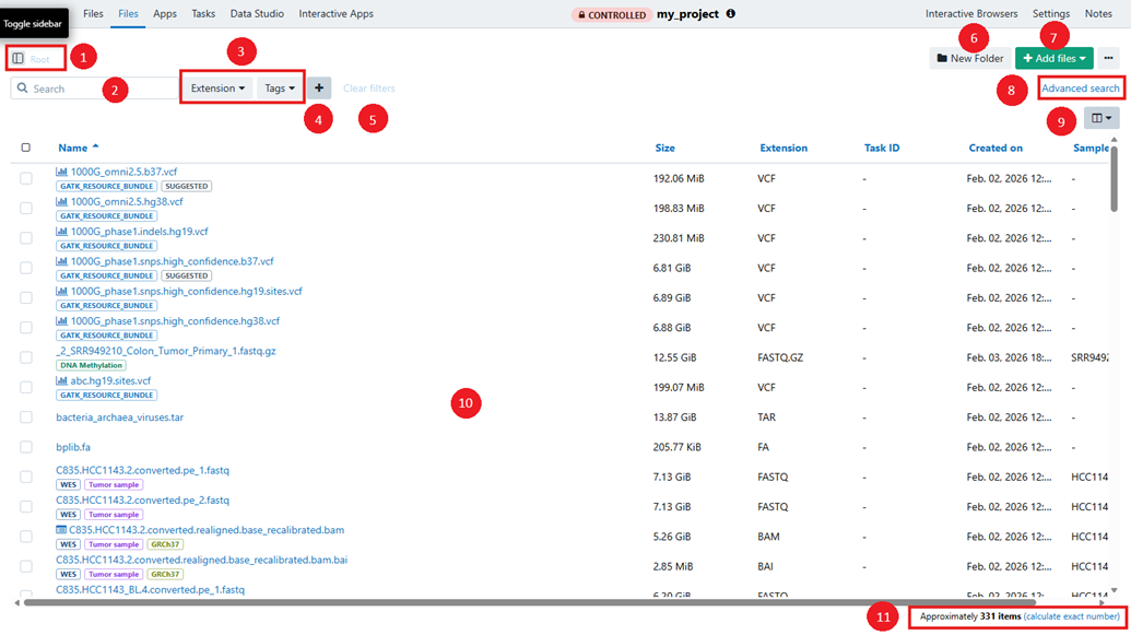 Full browser view with left navigation, file list, toolbar, filters, and right-side details panel visible