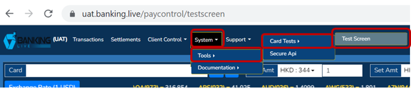 Global admin access: Navigation to test screen