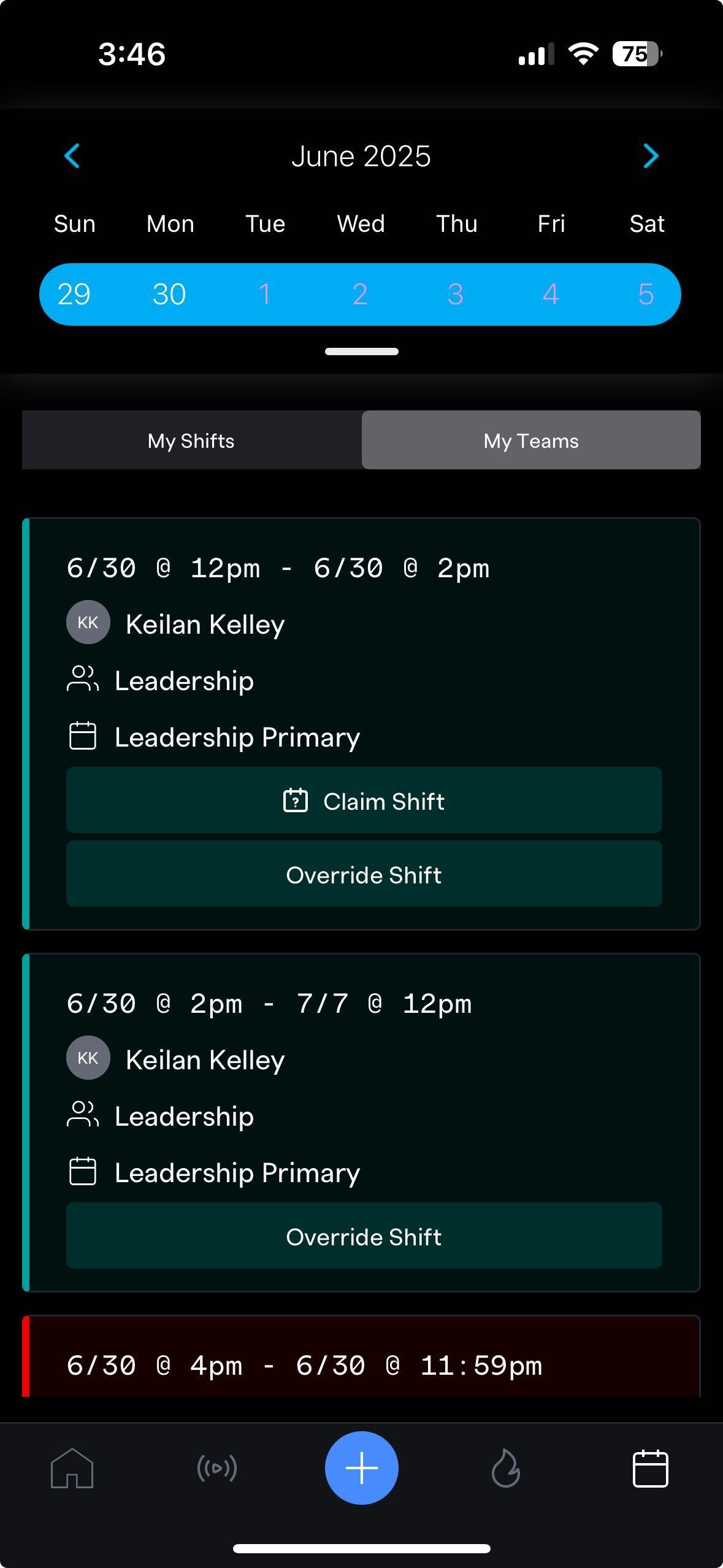 Open shifts or coverage requests can be found under **My Teams**