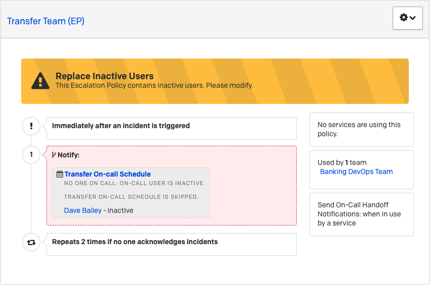 Inactive user on an escalation policy