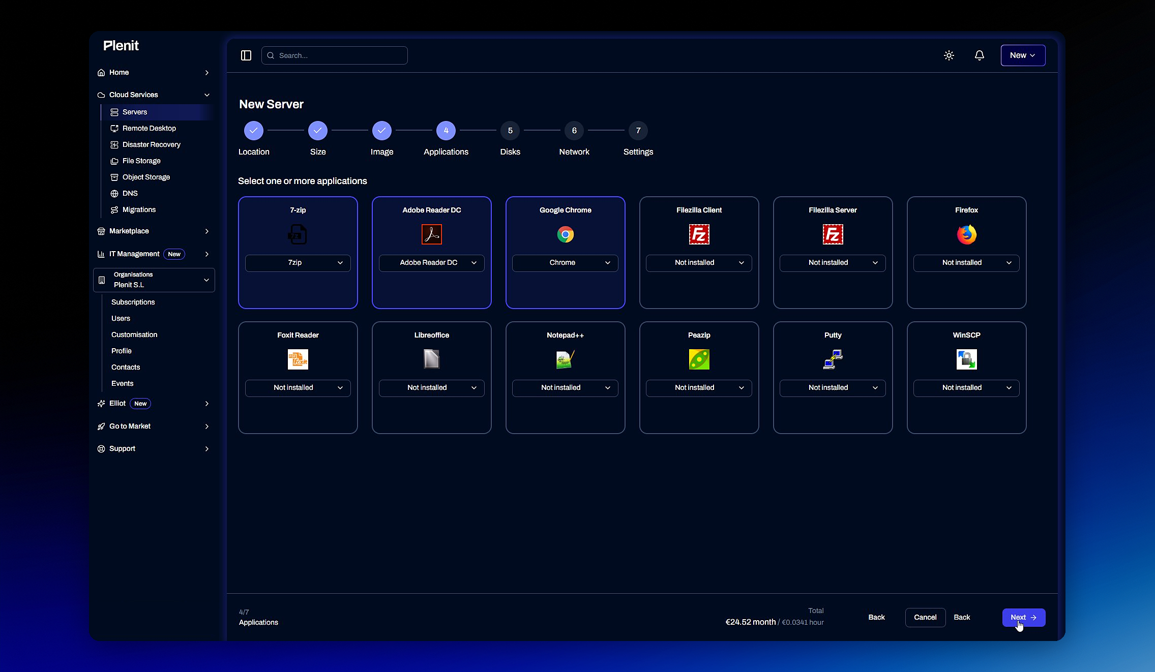 Selección de aplicaciones con Google Chrome destacado
