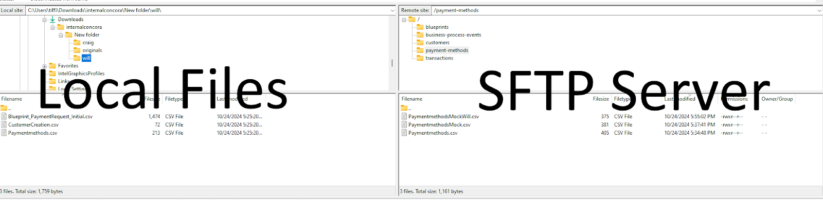 Local File Repository on the Left and SFTP Server on the Right