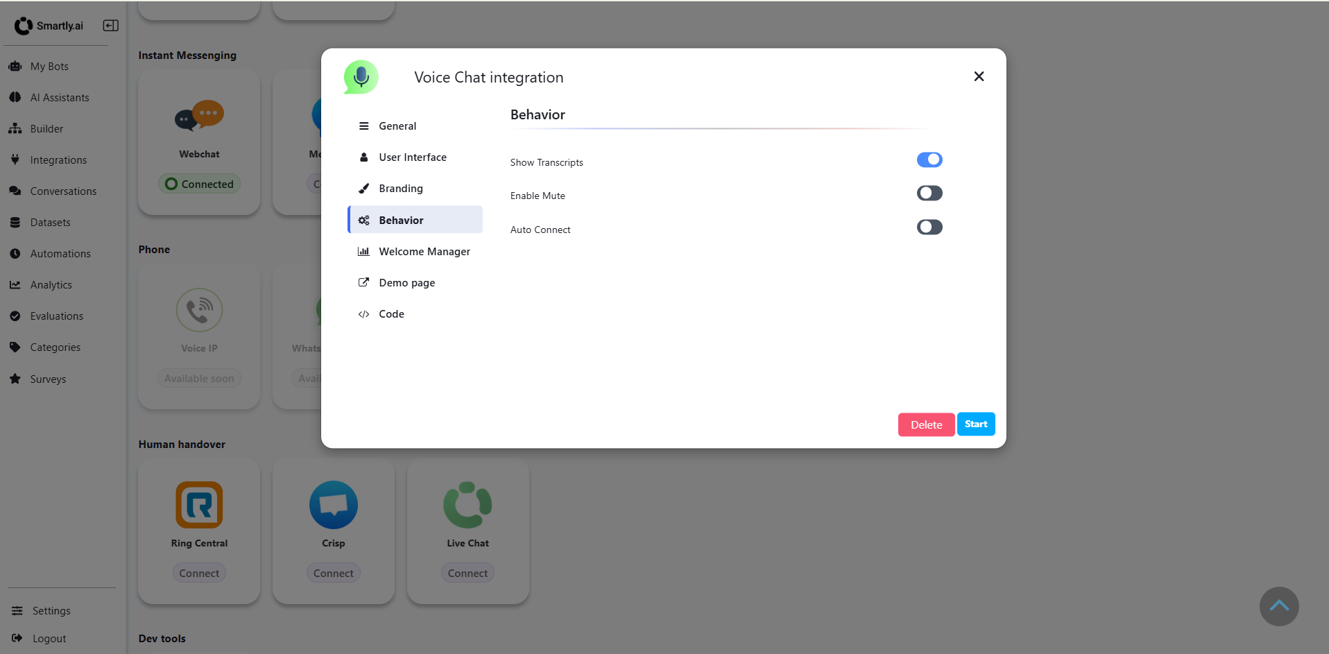 Voice Chat Behavior settings