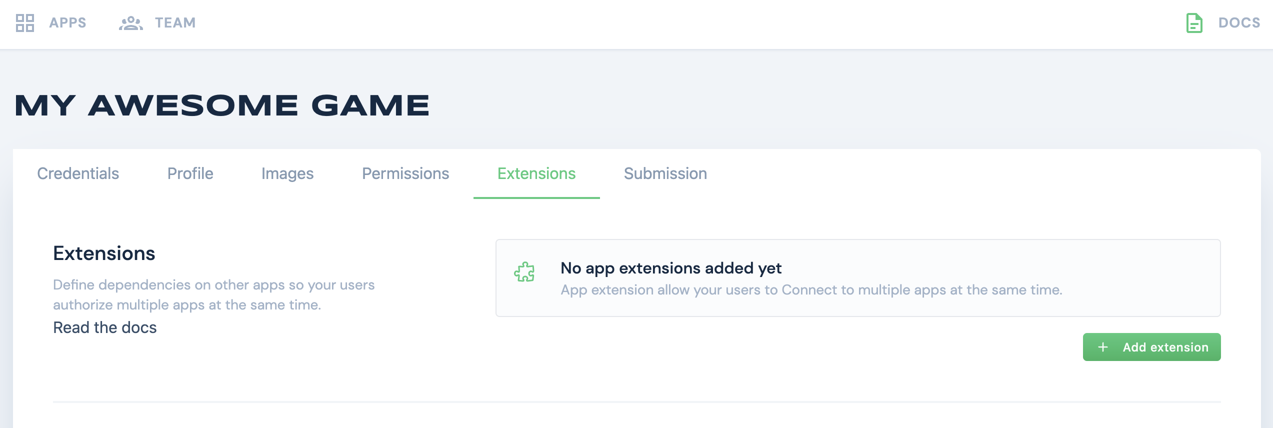 Extensions section preview from the dashboard.