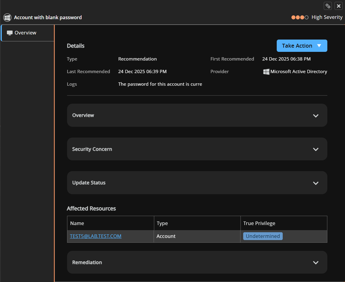 Recommendation quick view summary