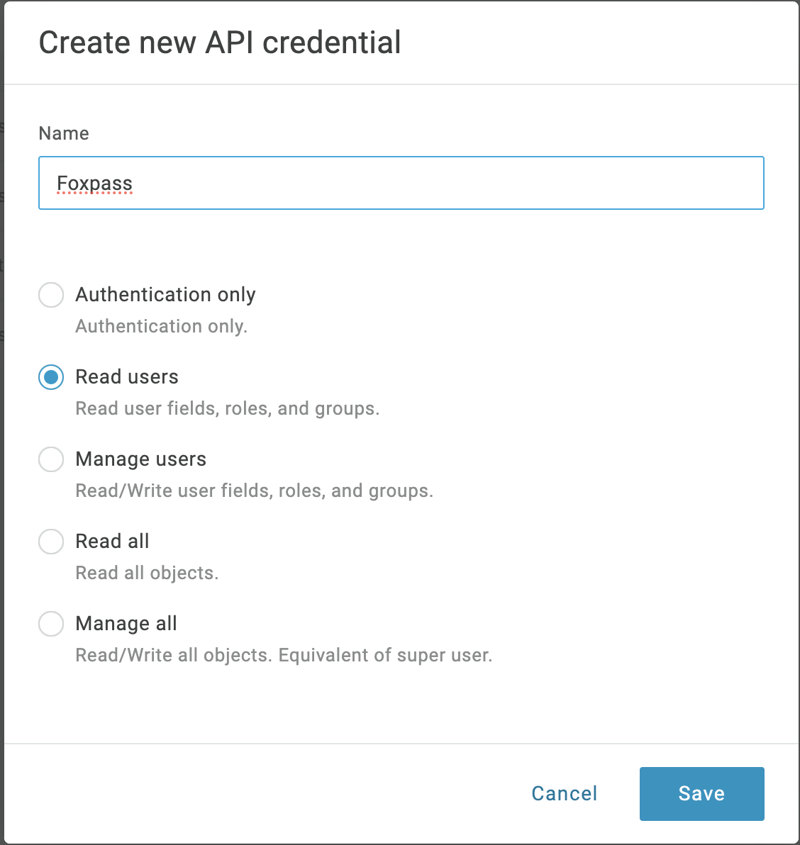 Create API credential pair