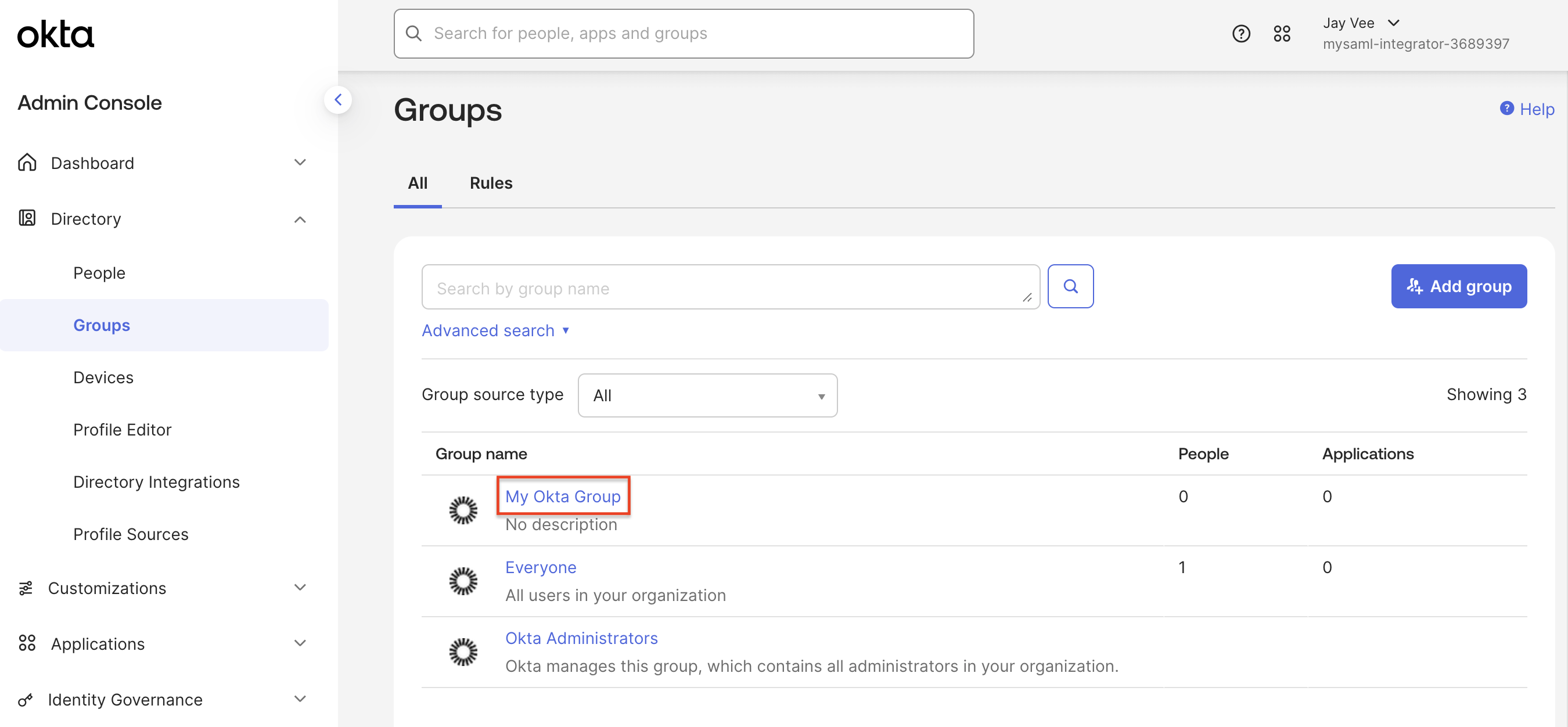 Okta: Group names listed in the Directory should be shared with the Wristband Admin for role mapping