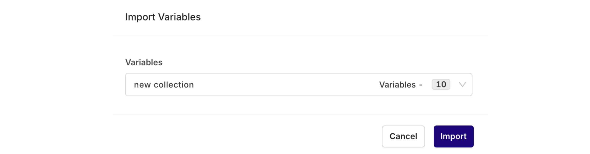 You can see the previously created collection and the number of rows it has. Select **Import inputs collection** to finish the process.