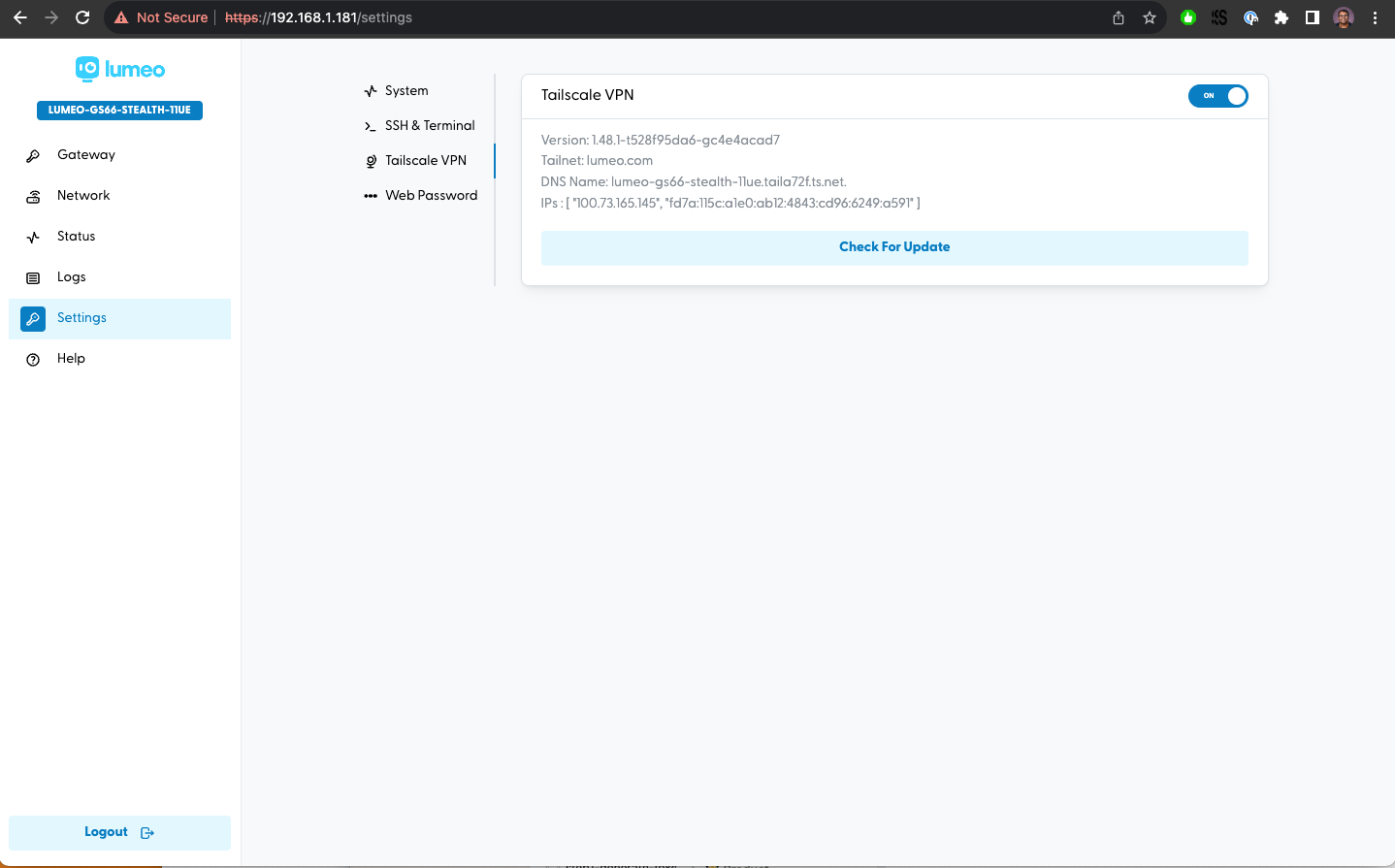 Connect to your Tailscale network for remote access