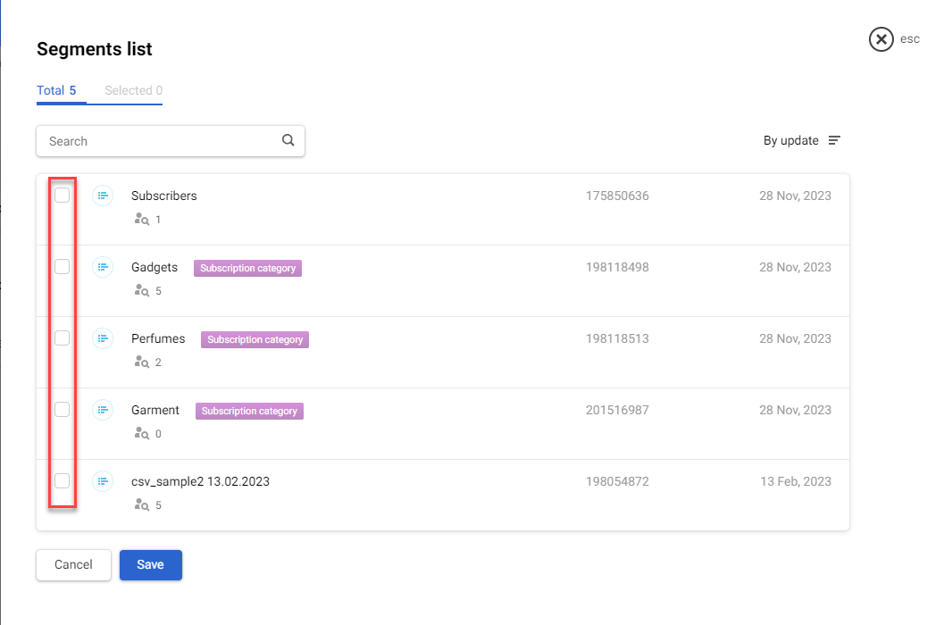 Selecting segments