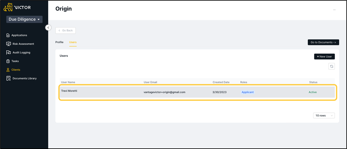 Figure 13. Client Profile User Section