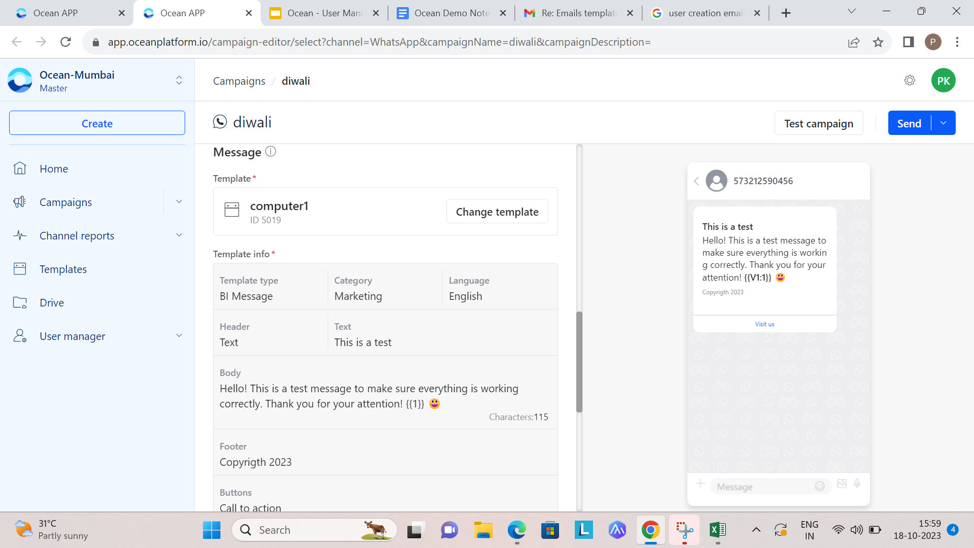 WhatsApp template configuration