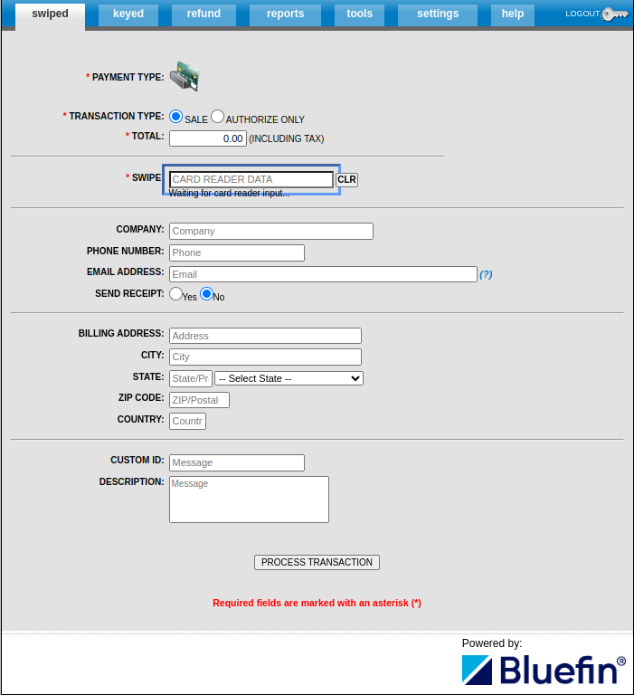 PayConex™ Portal Swiped Page