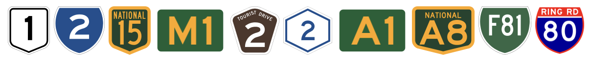 Examples of road shield icons.