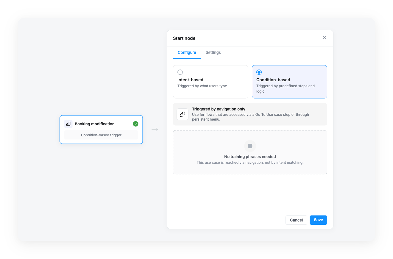 Condition-based trigger — selector cards in the start node drawer