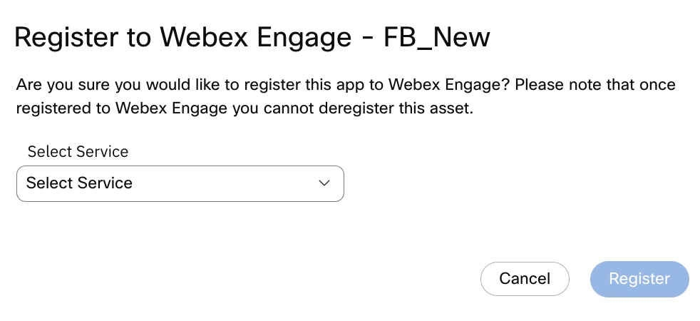 Register to Webex Engage pop-up