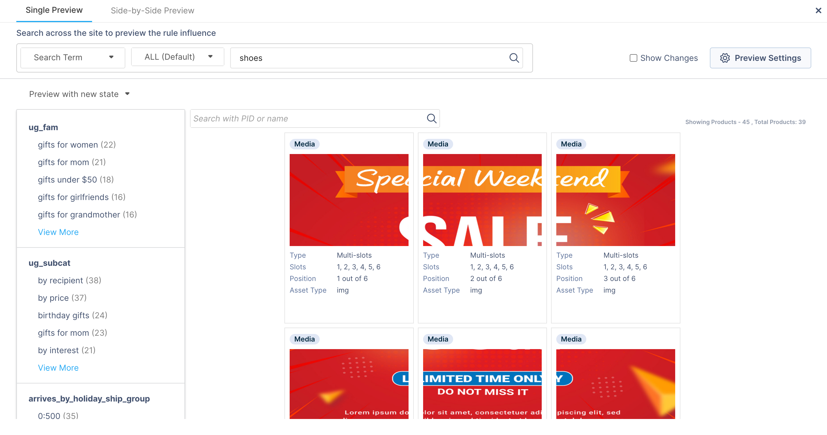 Multi-slot asset preview in the dashboard