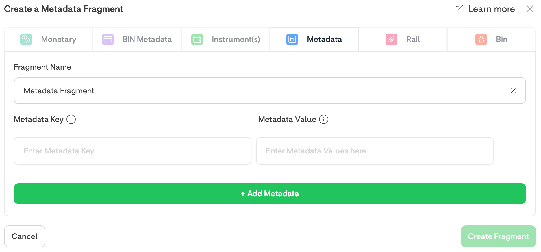 A Blank Custom Metadata Input Fragment