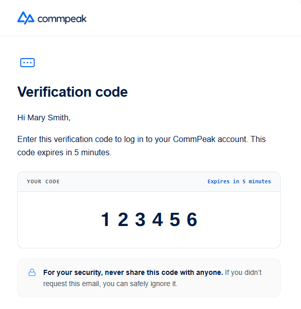Screenshot of the email containing the six-digit login verification code