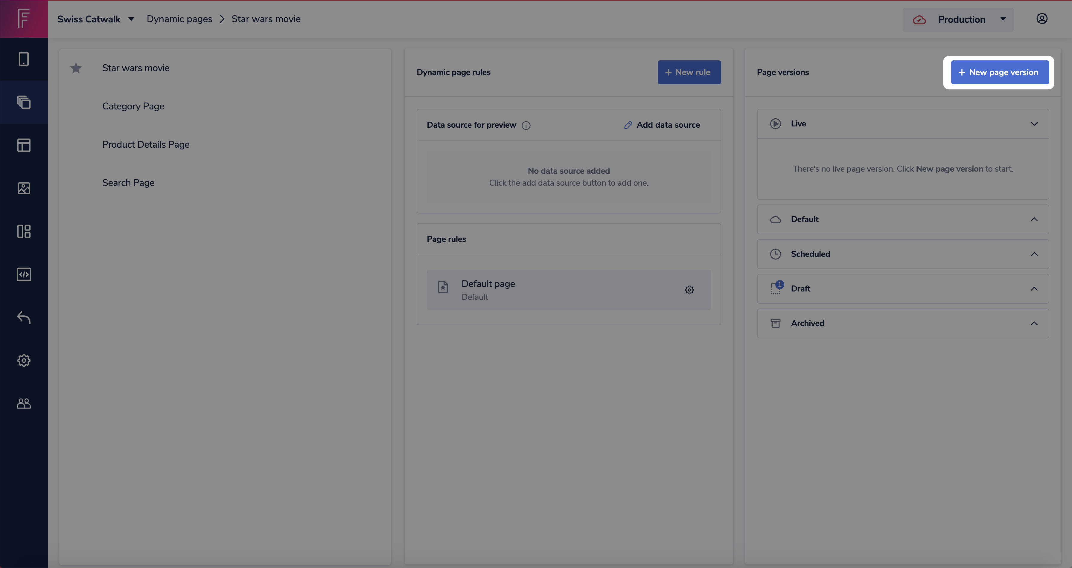 Select the new dynamic page then click new page version.png