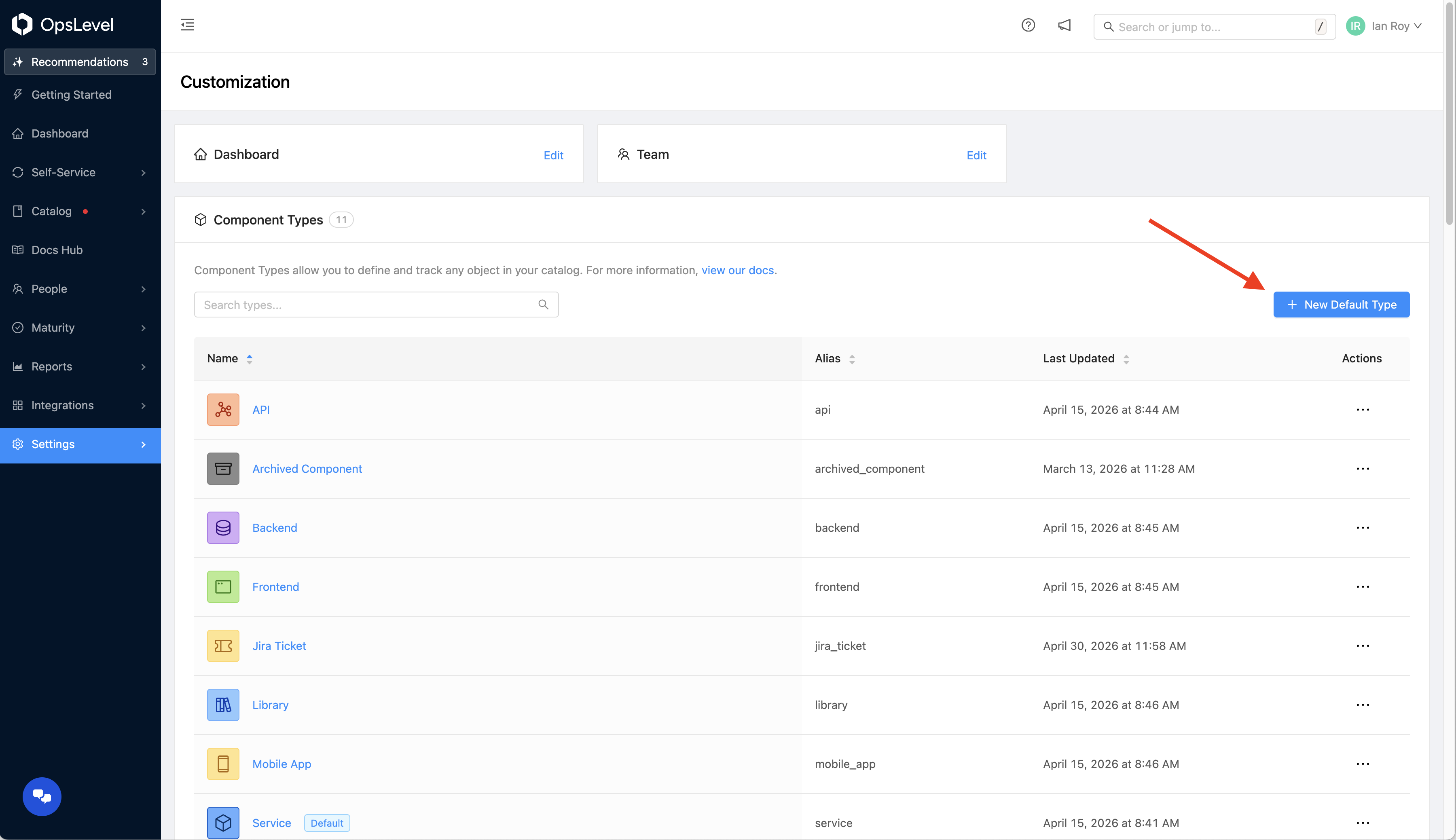 New Component Type button.