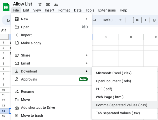 Allow List creation in Google Sheets