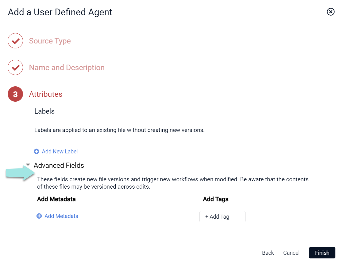 Add a User Defined Agent, Attributes Section
