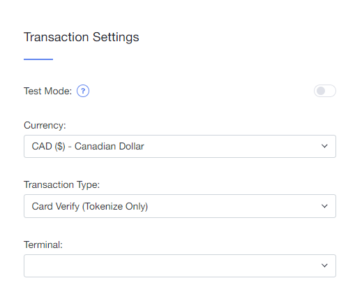 Transaction settings form