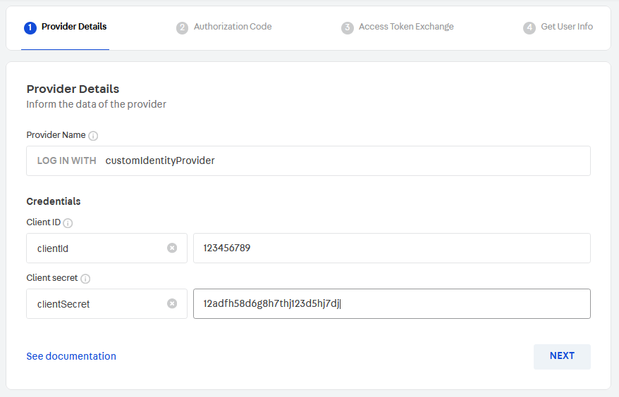 Provider details section, in the custom OAuth set up interface with the options described in the tutorial.